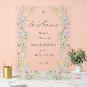 Fleurs sauvages pastel aquarelle Mariage Bienvenue