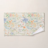 Fleurs sauvages pastel bleu rose vert aquarelle (Serviette à main)