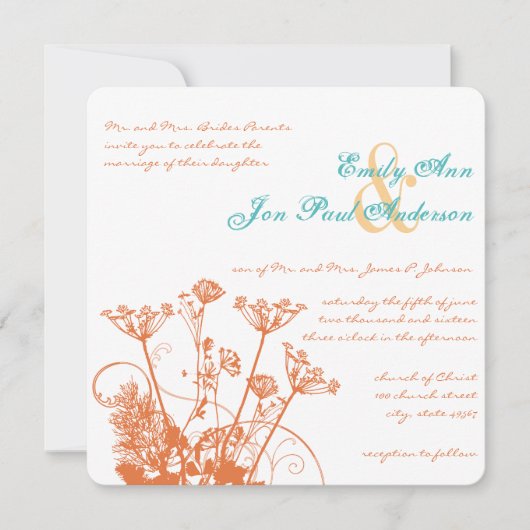 Fleurs sauvages Rose de corail Invitations de mari (Devant)