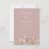 Fleurs sauvages rose mauve boho save the date (Devant)