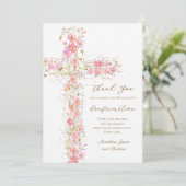 fleurs sauvages roses croix carte de confirmation (Debout devant)
