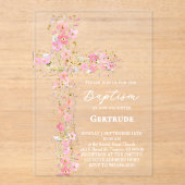 fleurs sauvages roses invitation de baptême (Recto)