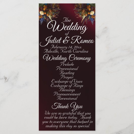 Fleurs sauvages & Ruban - Programme Mariage Bourgo (Devant)