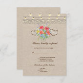 Fleurs sauvages rustiques Burlap Wedding RSVP (Devant / Derrière)