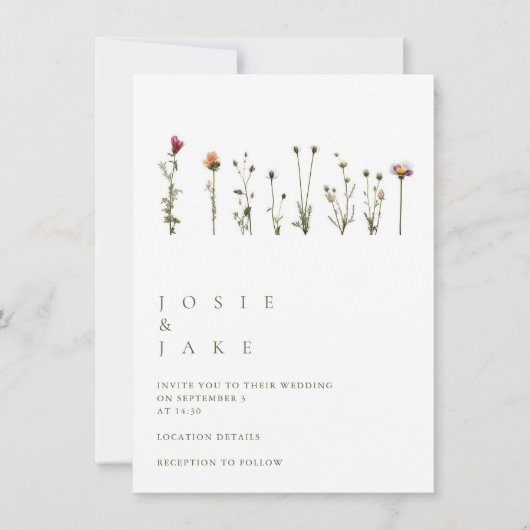 Fleurs sauvages simples Faire-part de mariage (Devant)