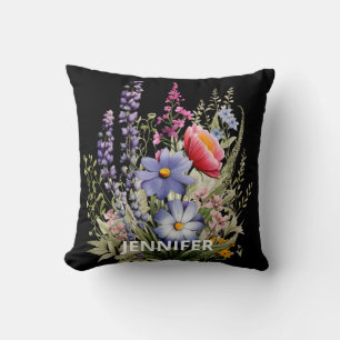 Fleurs sauvages sur Coussin noir pour ami