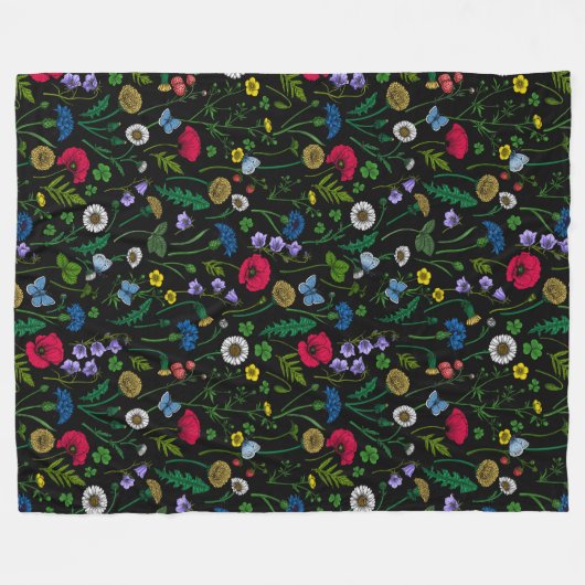 Fleurs sauvages sur couverture en toison noire (Devant (Horizontal))