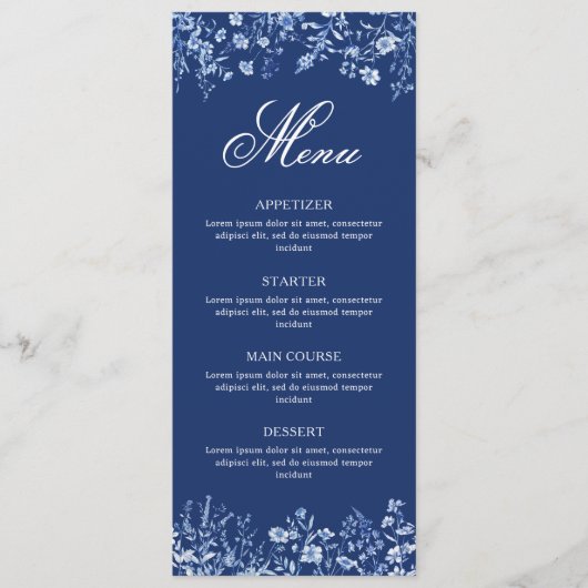 Fleurs sauvages sur menu bleu français (Devant)
