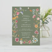 Fleurs sauvages verts Sage Faire-part de mariage (Debout devant)