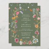 Fleurs sauvages verts Sage Faire-part de mariage (Devant / Derrière)