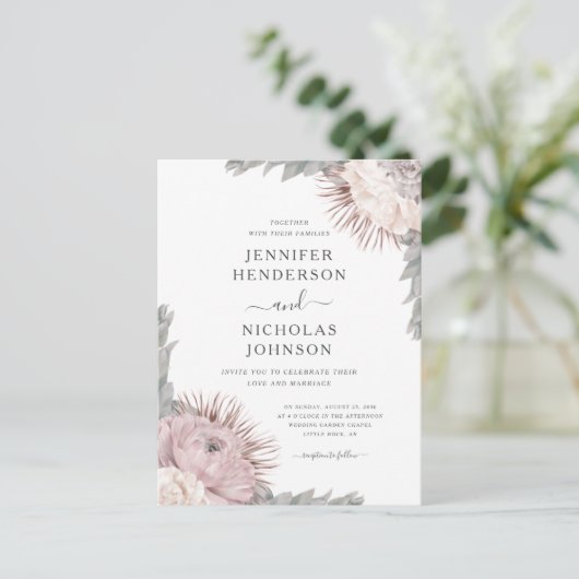 Fleurs séchées Boho Faire-part de mariage Rose pou (Debout devant)