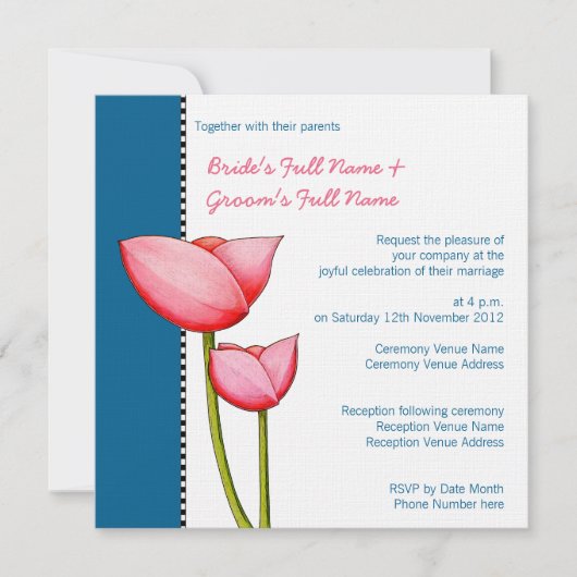 Fleurs simples bleu 2 Faire-part de mariage (Devant)