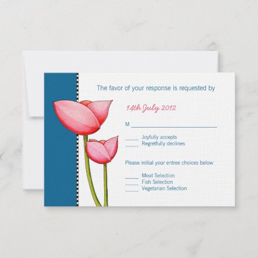 Fleurs simples bleu 2 mariage carte RSVP (Devant)