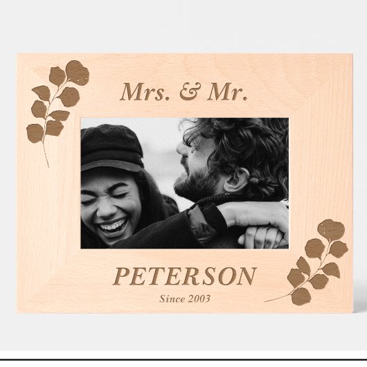 Fleurs simples Couple Cadre personnalisé en bois