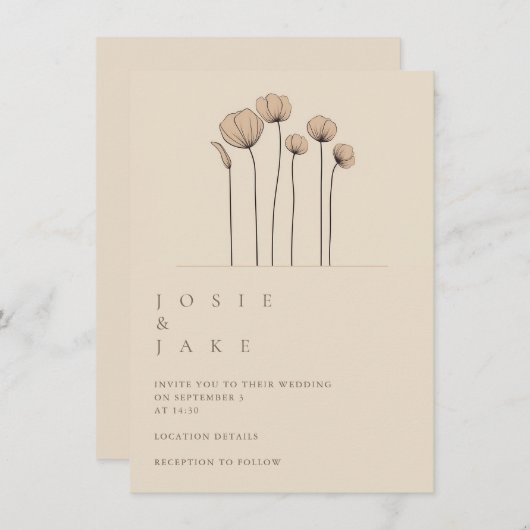 Fleurs simples Faire-part de mariage dans les tons (Devant / Derrière)