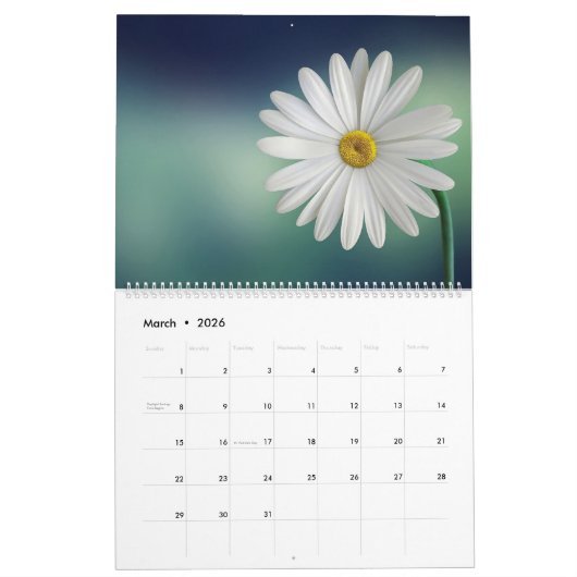 Fleurs simples Nom personnalisé & Calendrier de l' (Mar 2026)