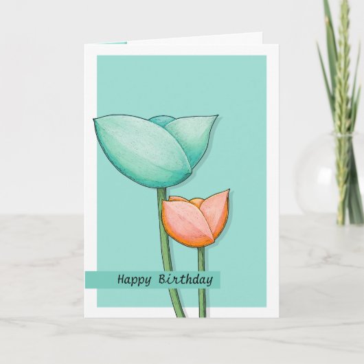 Fleurs simples orange turquoise 2 Carte d'annivers (Devant)