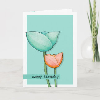 Fleurs simples orange turquoise 2 Carte d'annivers