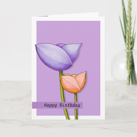 Fleurs simples violet orange 2 Carte d'anniversair (Devant)