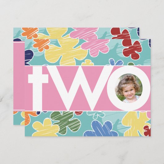 Fleurs Sketchy Invitation de deuxième anniversaire (Devant / Derrière)