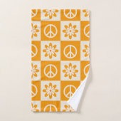 Fleurs Super À damiers orange et signes de paix (Serviette à main)