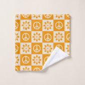 Fleurs Super À damiers orange et signes de paix (Gant de toilette)