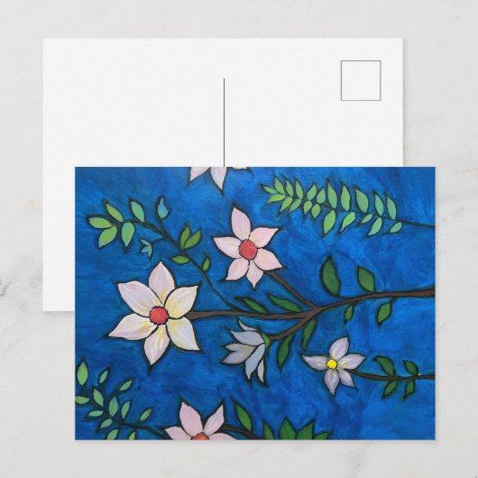 Fleurs sur carte postale bleue (Devant / Derrière)