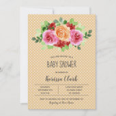 Fleurs sur Peach Unisex Invitations Baby showers (Devant)