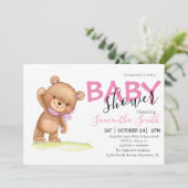 Fleurs Teddy Ours Fille Bébé Douche Invitations (Debout devant)