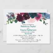 Fleurs Teintes Sarcelle - Invitation Mariage/Récep (Devant)