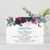 Fleurs Teintes Sarcelle - Invitation Mariage/Récep (Debout devant)
