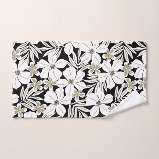 Fleurs tropicales blanches en noir (Serviette à main)
