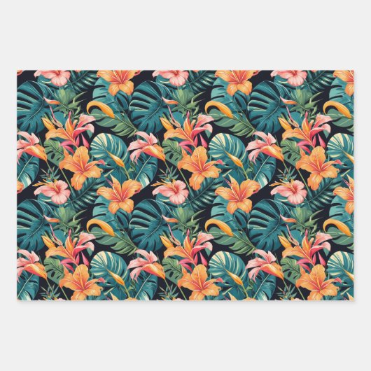 Fleurs tropicales colorées et Feuilles (Devant 2)