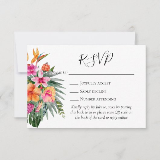 Fleurs tropicales colorées QR Code Mariage RSVP (Devant)