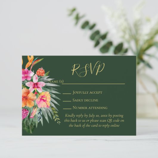 Fleurs tropicales colorées QR Code Mariage RSVP (Debout devant)