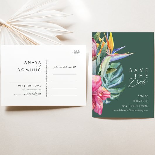 Fleurs tropicales colorées | Vert carte de sauvega