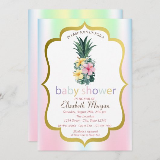 Fleurs tropicales d'ananas Baby shower Invitation (Devant / Derrière)