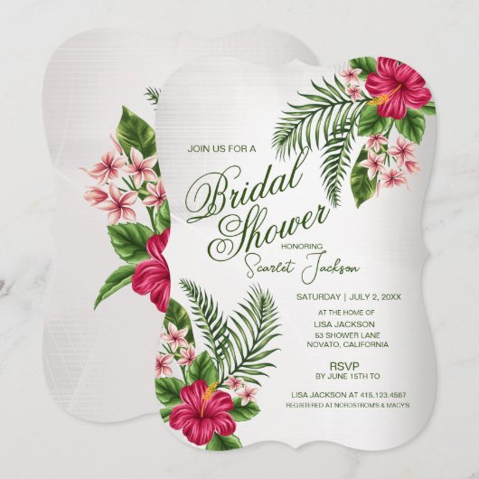 Fleurs tropicales et Feuille Invitation à la douch (Devant / Derrière)