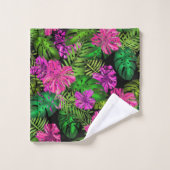 Fleurs tropicales et plantes en noir (Gant de toilette)