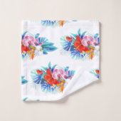 Fleurs tropicales exotiques - Rose et aigue-marine (Gant de toilette)