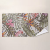 Fleurs tropicales, feuilles de palmiers, oiseau de (Serviette de bain)