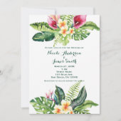 Fleurs tropicales Feuilles Invitations de mariage  (Devant)