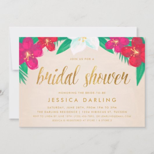Fleurs tropicales Gold Bridal Shower Invitation (Devant)