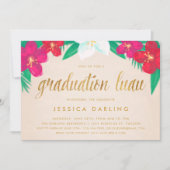 Fleurs tropicales Gold Graduation Luau Invitation (Devant)