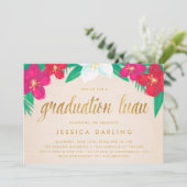 Fleurs tropicales Gold Graduation Luau Invitation (Debout devant)