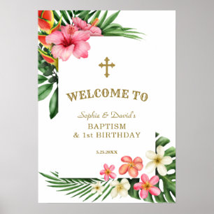 Fleurs tropicales Jumeaux 1er anniversaire Affiche