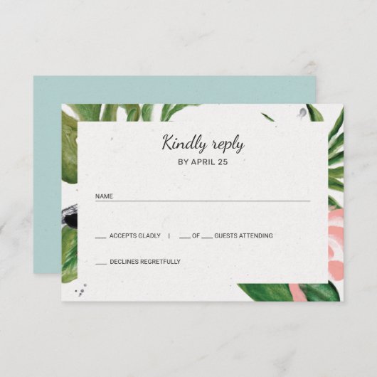 Fleurs tropicales mariage simple RSVP (Devant / Derrière)
