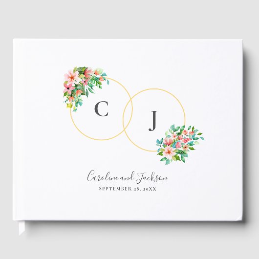 Fleurs tropicales Monogramme Mariage Livre d'or (Recto)