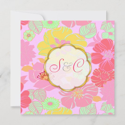 Fleurs tropicales + Monogrammes, Invitations (Dos)