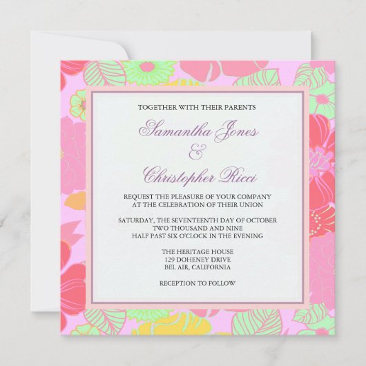 Fleurs tropicales + Monogrammes, Invitations (Devant)